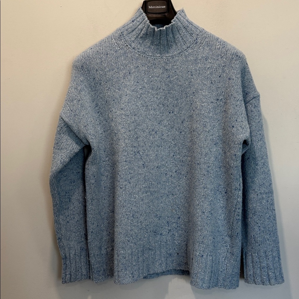 J.Crew Blue Merino Wool Chunky Knit Mock Neck Sweater Turtleneck Oversized Small - Picture 4 of 14
